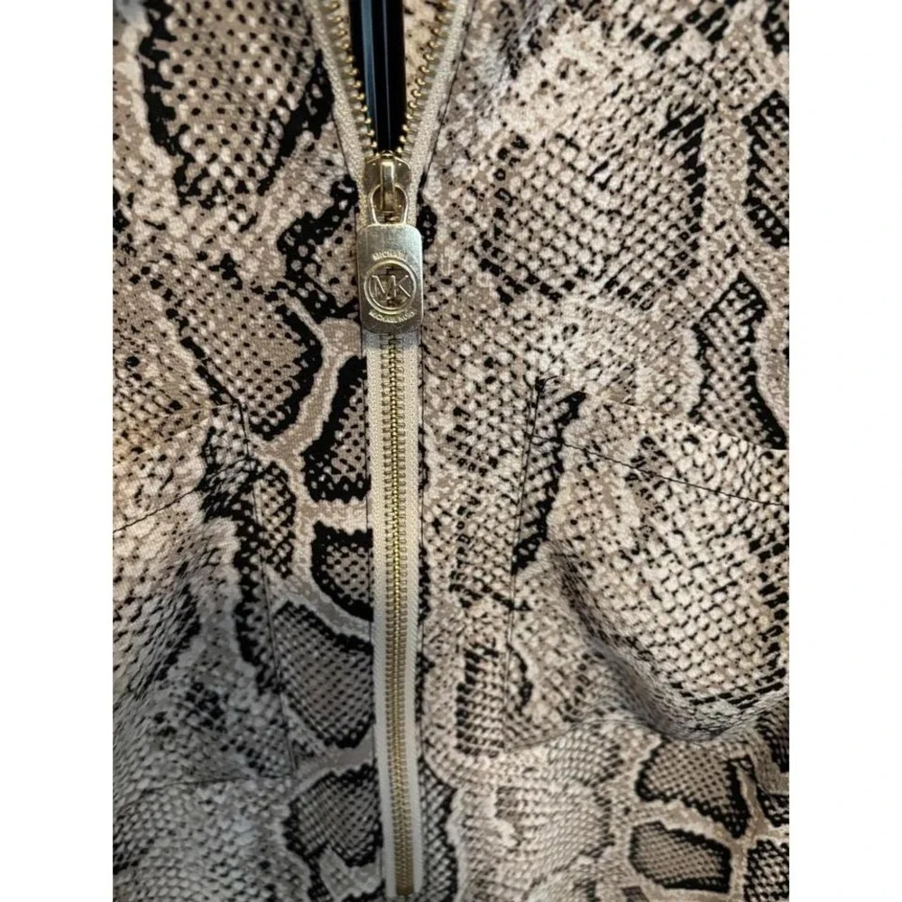 MICHAEL‎ KORS Snake Print Zip Front Collared Shirt Top Blouse SZ L